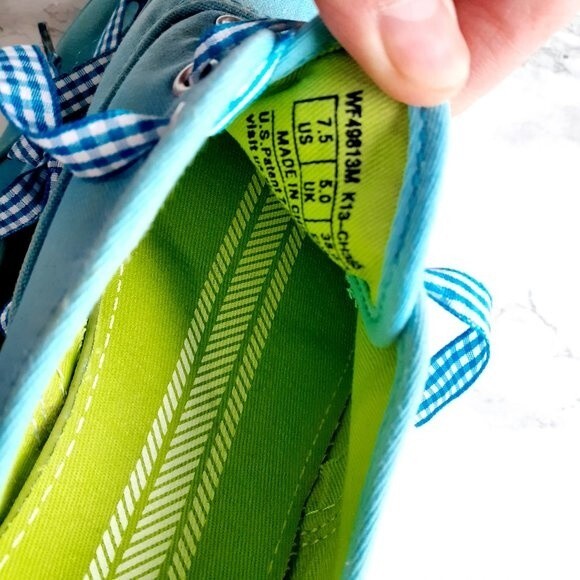 Keds Aqua Blue  Ladies Gingham Laces Canvas Low Top Sneaker Shoes Size 7.5 - Picture 10 of 14